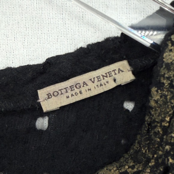 BOTTEGA VENETA Perforate Gold Foil Wool Dress Black Gold Sheath Long Sleeve - Picture 6 of 16